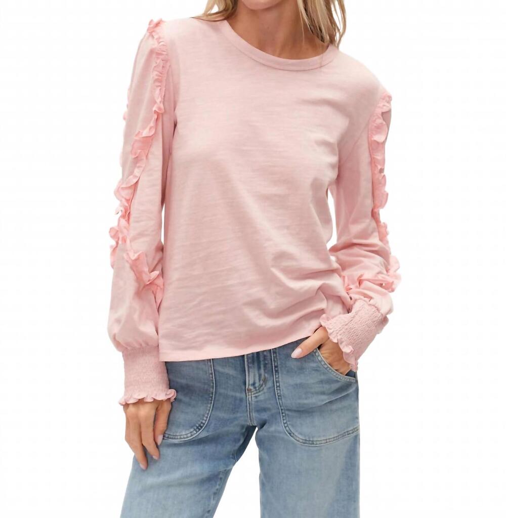 NEW SIX/FIFTY millie long lseeve ruffle top in rose quartz